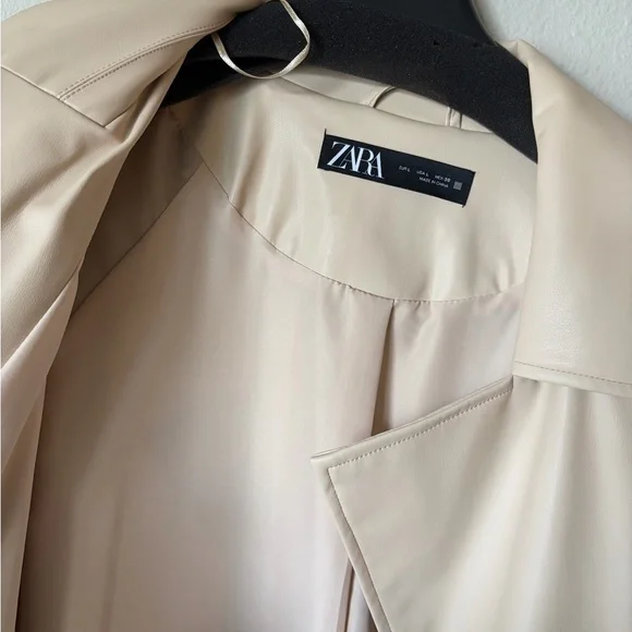ZARA Cream Faux Leather Trench Coat – Size L - Great Condition - Picture 9 of 9
